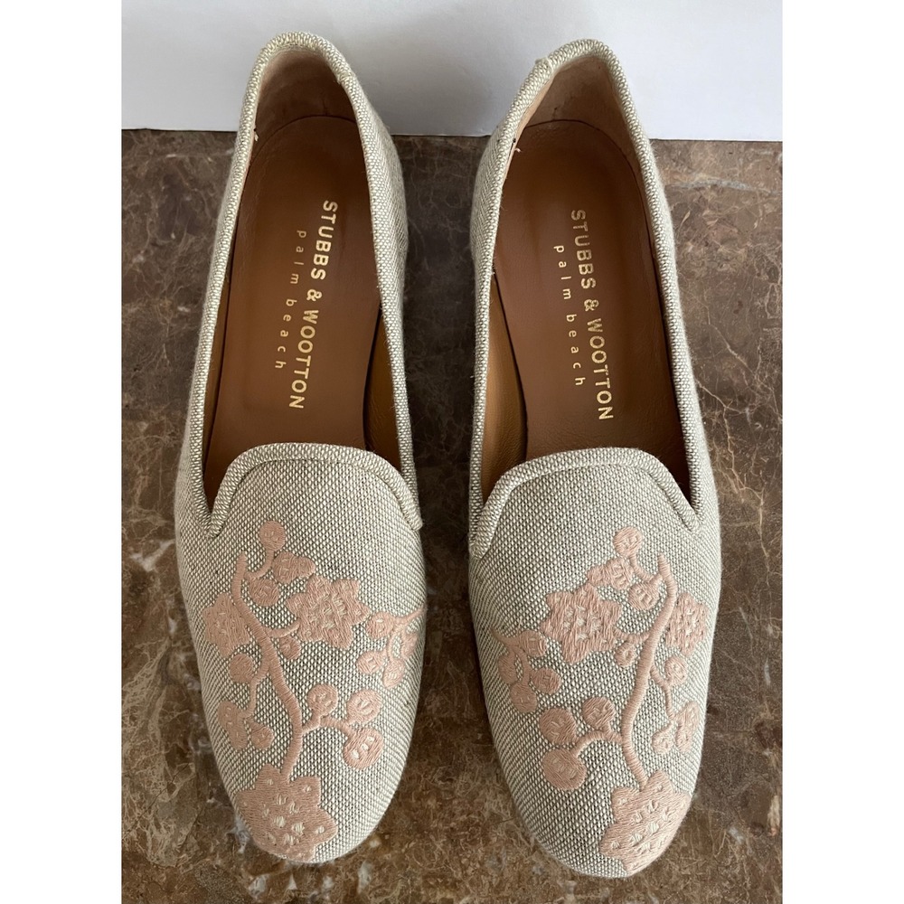 Stubbs & Wootton Palm Beach Womens Linen Floral Embroidered Loafers Coastal 9